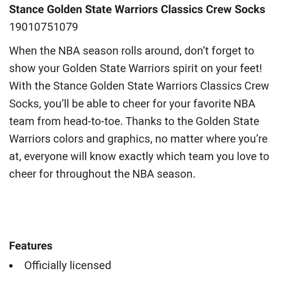 NWT Men's Golden State Warriors Hardwood Classics Stance Crew Socks - Picture 8 of 10